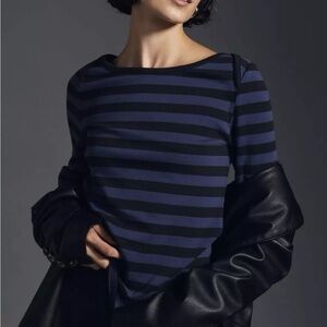 Maeve Striped Navy and Black Top XL